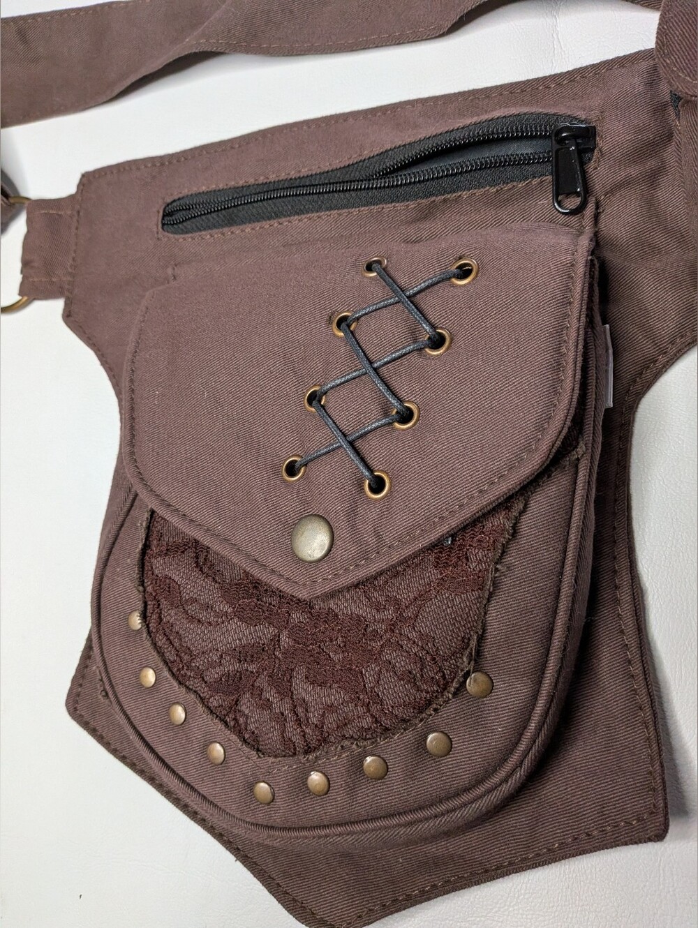 Lakhays Renaissance Faire Festival Lace Utility Hip Belt Pouch Bag Brown - Picture 2 of 10
